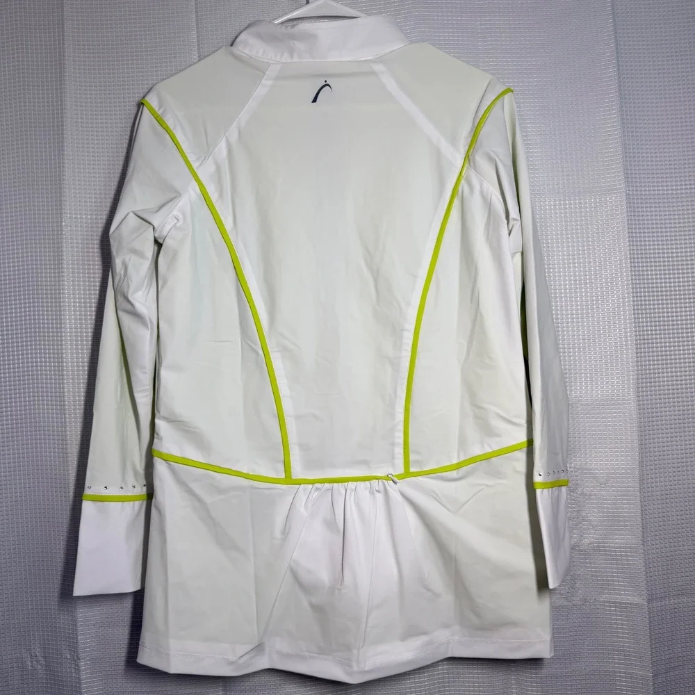 Swingdish Golf Jacket M‎ White Lime Green Ruched Peplum Full Zip J001-1